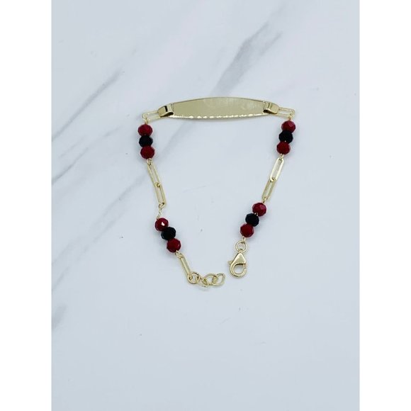 ❤️ Real 14k Gold Baby ID Bracelet red and black Beads - Picture 1 of 5